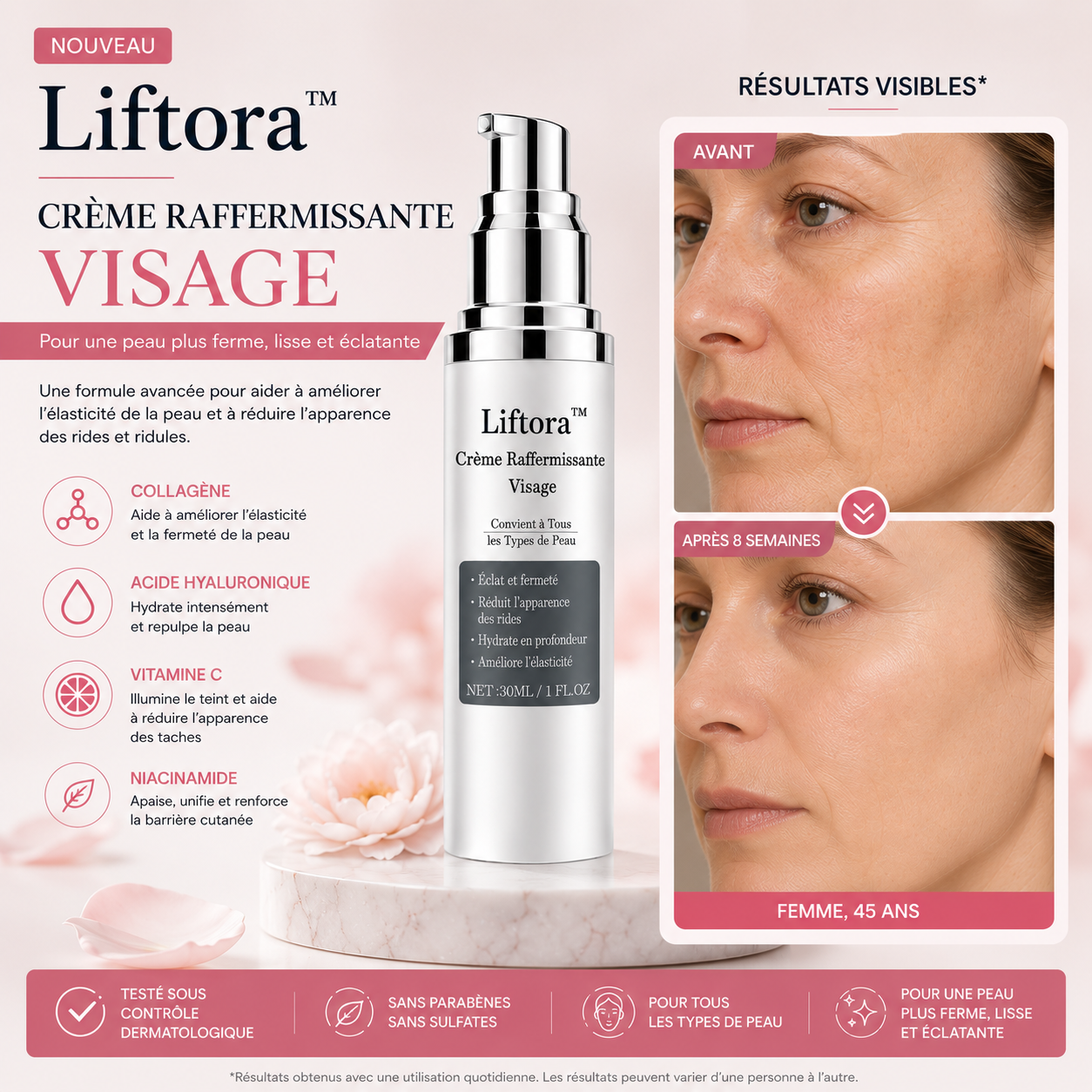 Liftora™ Crème Raffermissante Visage Une Peau Plus Ferme Dès 7 Jours