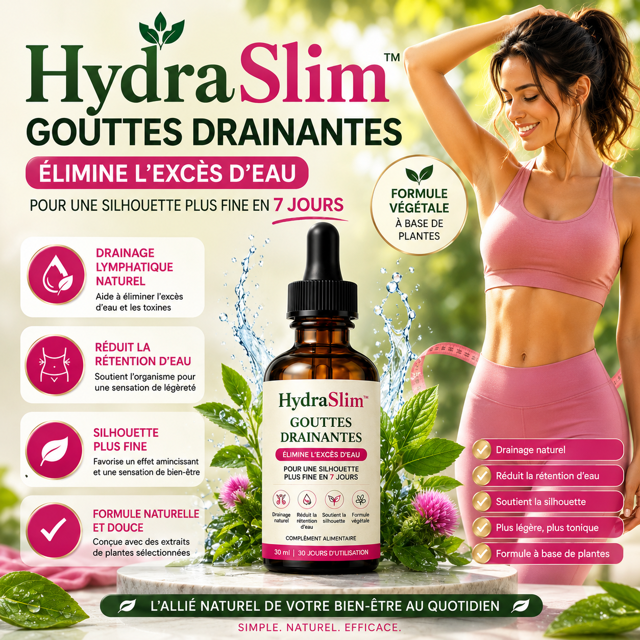 HydraSlim™ Water Drainage Drops | Favorisez l’Élimination de l’Eau Retenue pour une Silhouette Affinée en 7 Jours