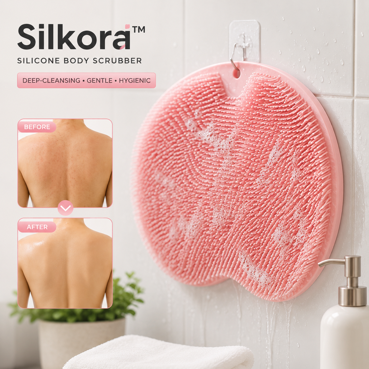 Silkora™ Body Scrubber Technologie Silicone Nettoyage Profond Une Peau Plus Douce et Plus Saine en Quelques Minutes