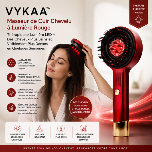 VYKAA™ Masseur de Cuir Chevelu à Lumière Rouge | Thérapie par Lumière LED + Des Cheveux Plus Sains et Visiblement Plus Denses en Quelques Semaines