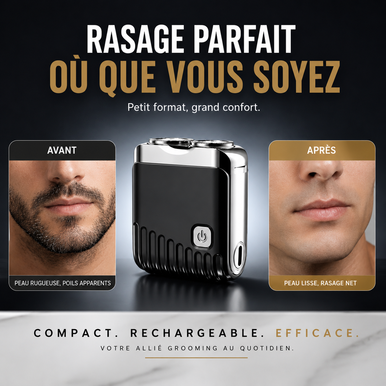 TrimFlex™ Mini Rasoir Électrique Technologie Rotative UltraGlide  Finition Impeccable en 90 Secondes