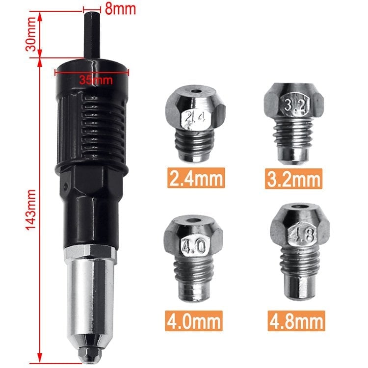 Kit Adaptateur Professionnel pour Pistolet à Rivets avec 4 Boulons de Buse